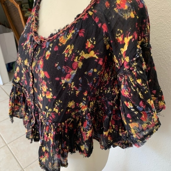 Free People Multi-Colored Boho Frayed Blouse Size XS - Picture 6 of 11